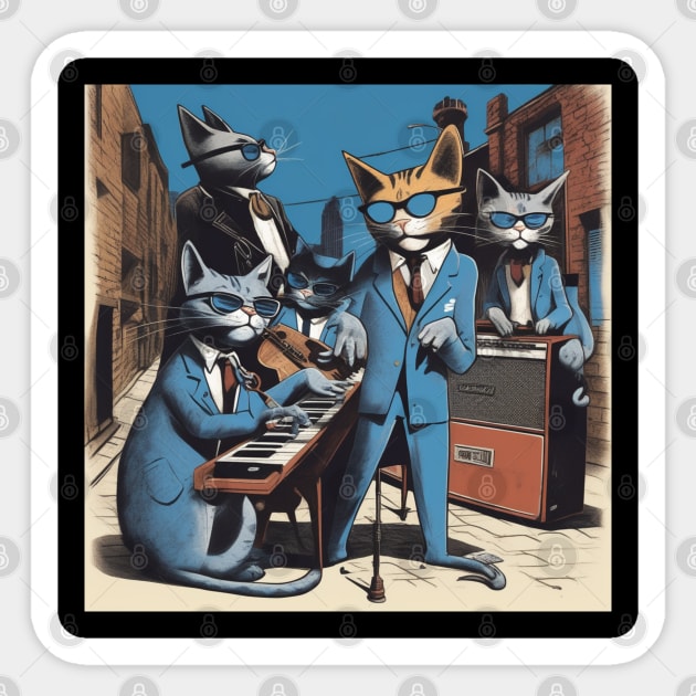 Jeffy and The Alley Cats, a Blues Band from the 1960’s made up of cats, Sticker by Musical Art By Andrew